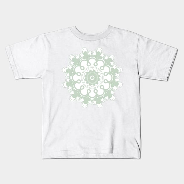 Sage Green Mandala Flower Kids T-Shirt by Punderstandable